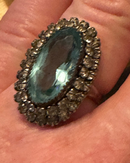 Vinteage Martelli Sterling adjustable blue clear crystal statement ring