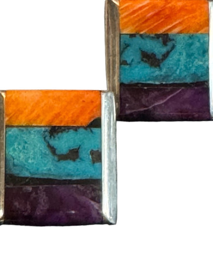 Vintage Alice Royer RARE Navajo Sterling 925 Stone inlay  earrings southwestern