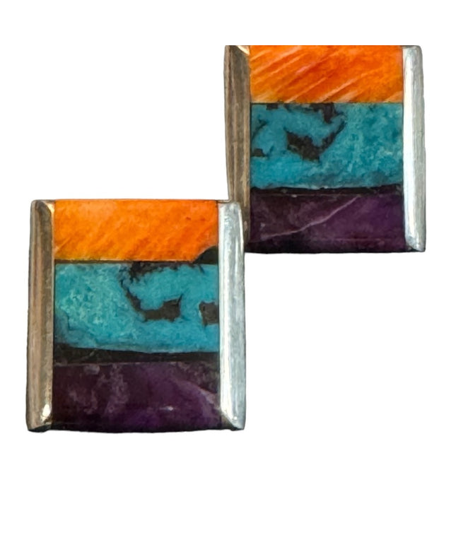 Vintage Alice Royer RARE Navajo Sterling 925 Stone inlay  earrings southwestern