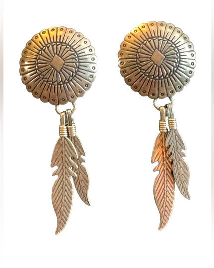 Vintage Native southwestern Sterling Silver 925 concho feather earrings TK