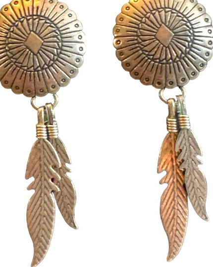 Vintage Native southwestern Sterling Silver 925 concho feather earrings TK