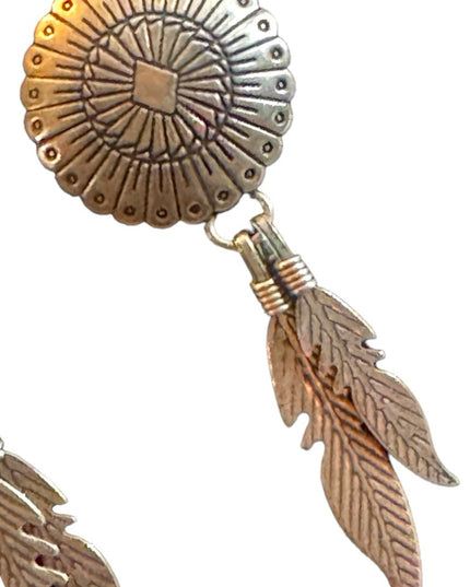 Vintage Native southwestern Sterling Silver 925 concho feather earrings TK