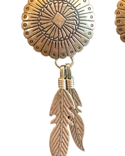 Vintage Native southwestern Sterling Silver 925 concho feather earrings TK