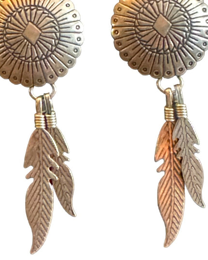 Vintage Native southwestern Sterling Silver 925 concho feather earrings TK