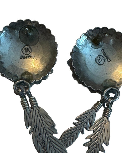 Vintage Native southwestern Sterling Silver 925 concho feather earrings TK