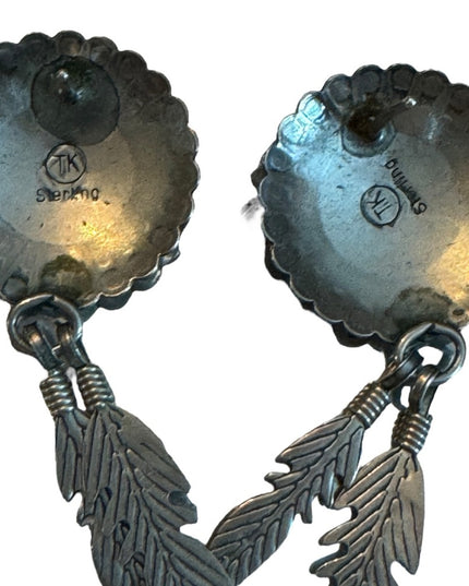 Vintage Native southwestern Sterling Silver 925 concho feather earrings TK