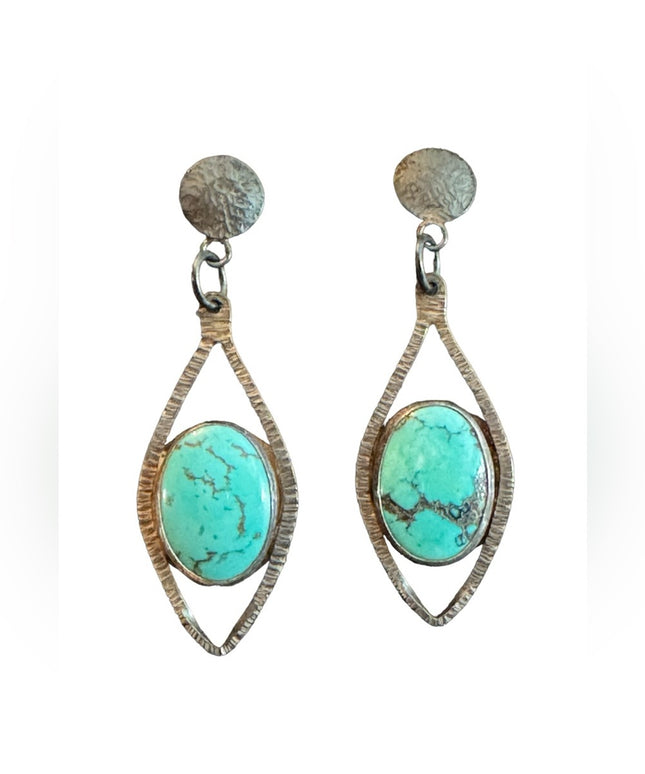 Vintage Sterling silver 925 PB Turquoise Southwestern fancy dangle earrings