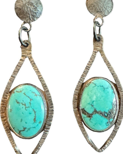 Vintage Sterling silver 925 PB Turquoise Southwestern fancy dangle earrings