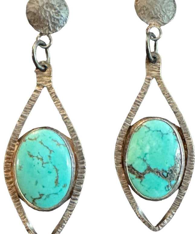 Vintage Sterling silver 925 PB Turquoise Southwestern fancy dangle earrings