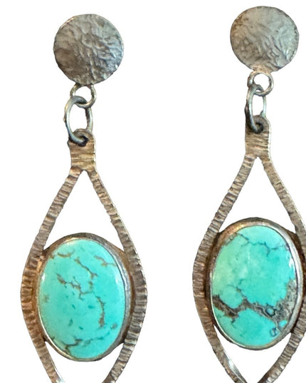 Vintage Sterling silver 925 PB Turquoise Southwestern fancy dangle earrings