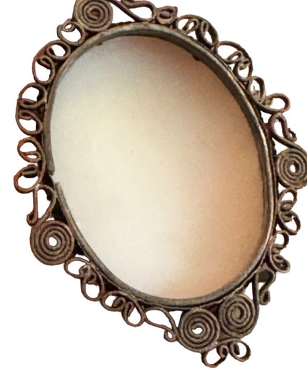 Antique Roman Soldier & Woman 800 silver filagree CAMEO necklace pendant