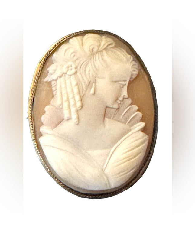 Lovely vintage victorian lady large carved shell cameo pinchbeck