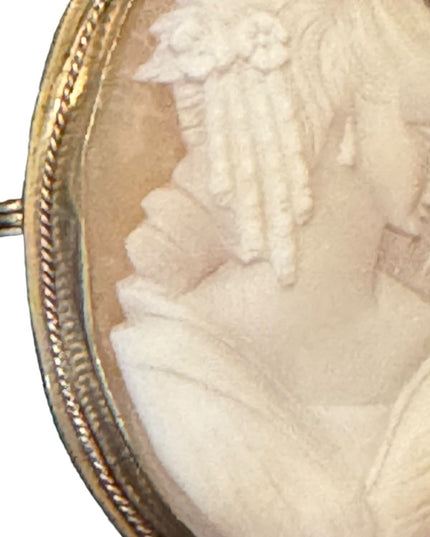 Lovely vintage victorian lady large carved shell cameo pinchbeck