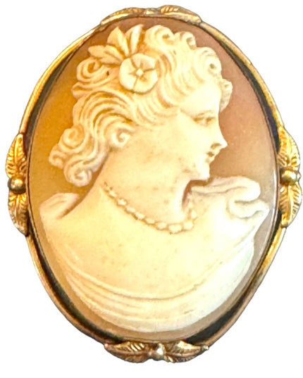 Vintage 1950s 12k gold filled Van Dell Carved shell cameo Victorian lady RF