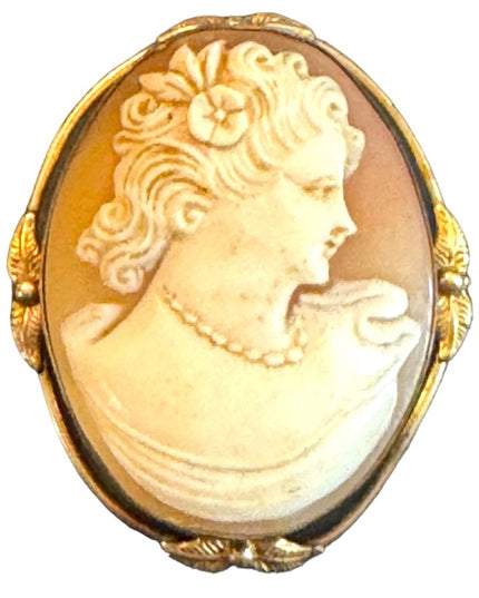 Vintage 1950s 12k gold filled Van Dell Carved shell cameo Victorian lady RF
