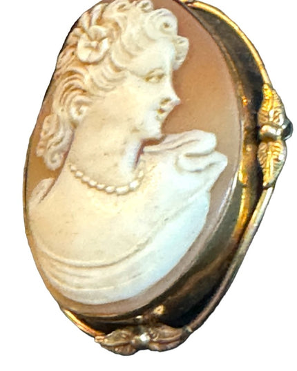 Vintage 1950s 12k gold filled Van Dell Carved shell cameo Victorian lady RF