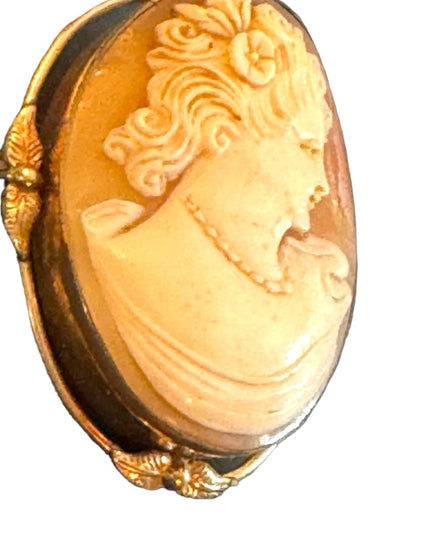 Vintage 1950s 12k gold filled Van Dell Carved shell cameo Victorian lady RF