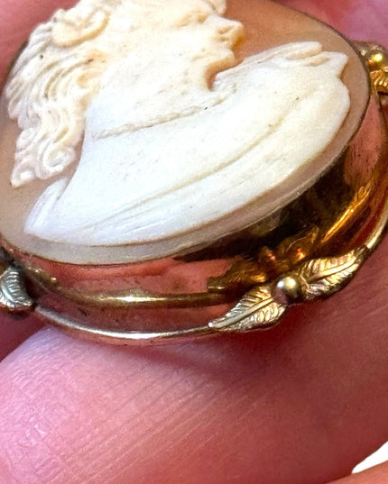 Vintage 1950s 12k gold filled Van Dell Carved shell cameo Victorian lady RF
