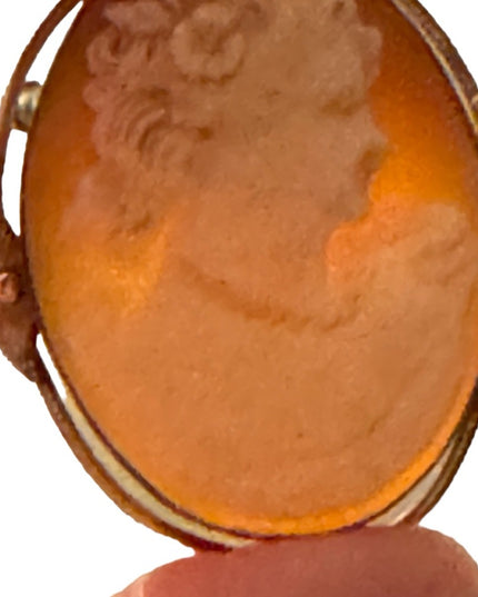 Vintage 1950s 12k gold filled Van Dell Carved shell cameo Victorian lady RF