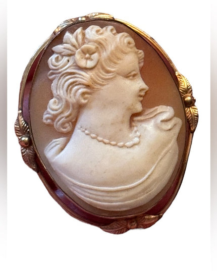 Vintage 1950s 12k gold filled Van Dell Carved shell cameo Victorian lady RF