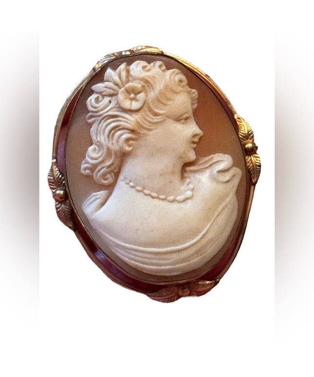 Vintage 1950s 12k gold filled Van Dell Carved shell cameo Victorian lady RF