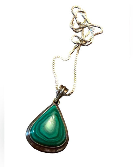 Lovely Sterling silver chunky Malachite 925 teardrop pendant necklace rope chain