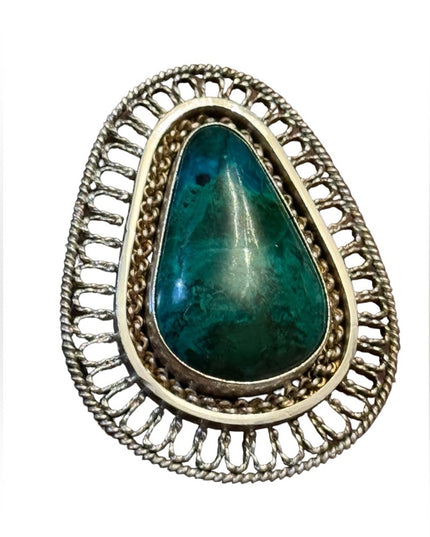 BEZALEL ISRAEL 925 Silver - Vintage Eilat Stone Twist Border Brooch or pendant