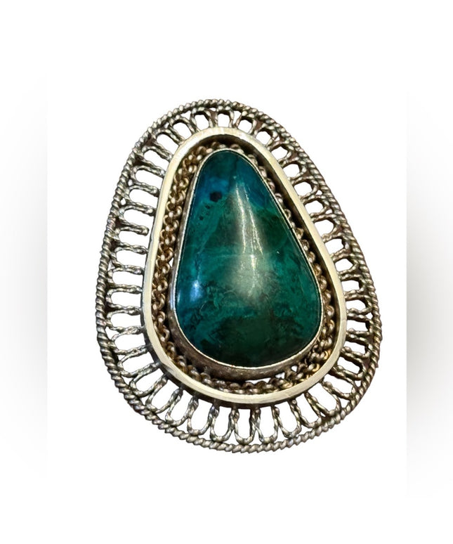 BEZALEL ISRAEL 925 Silver - Vintage Eilat Stone Twist Border Brooch or pendant
