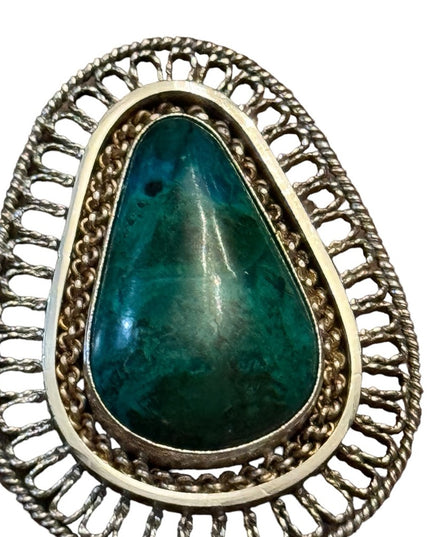 BEZALEL ISRAEL 925 Silver - Vintage Eilat Stone Twist Border Brooch or pendant