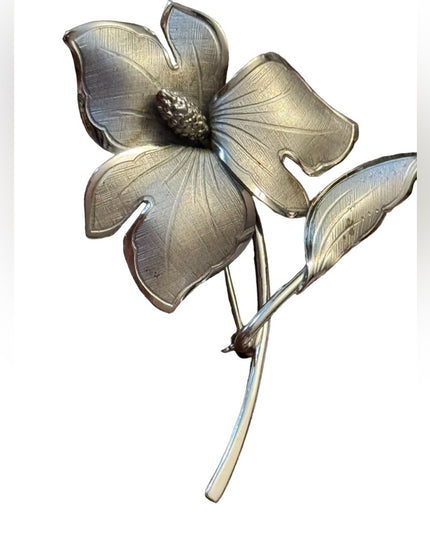 Vintage Bond Boyd Sterling silver 925 fancy Flower Brooch Pin brushed finish