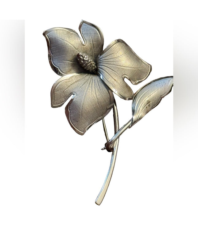 Vintage Bond Boyd Sterling silver 925 fancy Flower Brooch Pin brushed finish