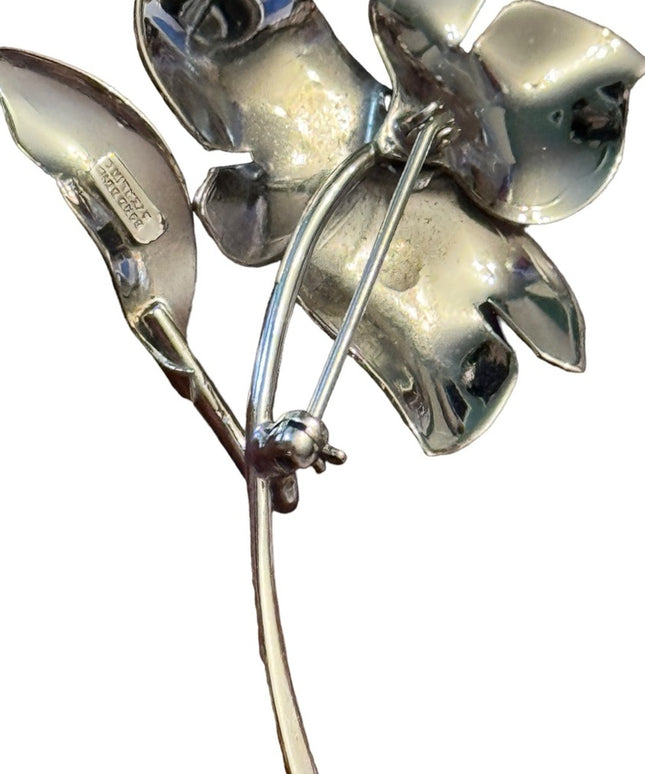 Vintage Bond Boyd Sterling silver 925 fancy Flower Brooch Pin brushed finish