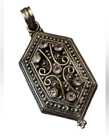 Vintage Art Deco ornate scrolled amethyst large sterling silver 925 pendant