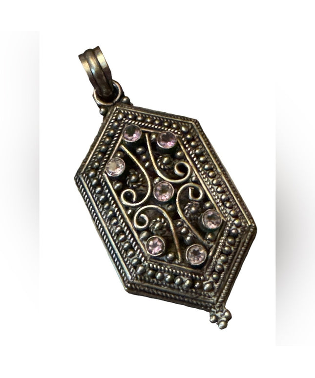 Vintage Art Deco ornate scrolled amethyst large sterling silver 925 pendant
