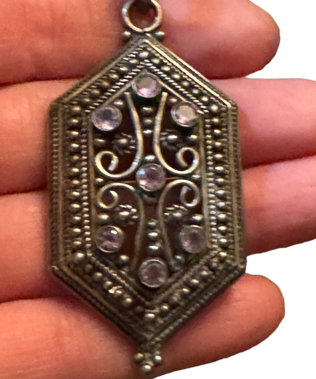 Vintage Art Deco ornate scrolled amethyst large sterling silver 925 pendant