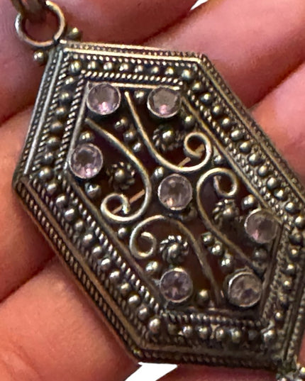 Vintage Art Deco ornate scrolled amethyst large sterling silver 925 pendant