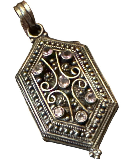 Vintage Art Deco ornate scrolled amethyst large sterling silver 925 pendant