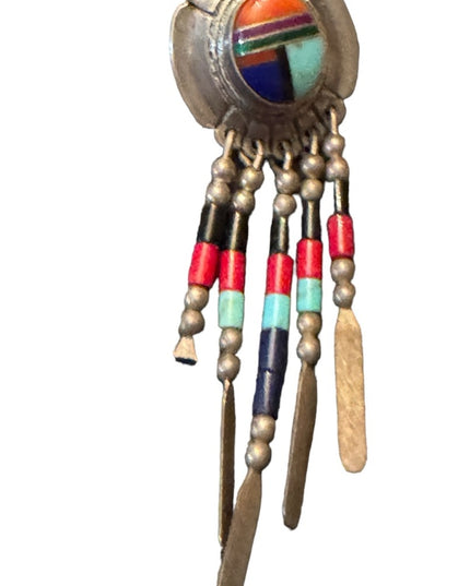 QT Native American sterling silver handmade earrings, 925 fringe, Zuni, Navajo