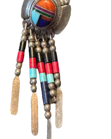 QT Native American sterling silver handmade earrings, 925 fringe, Zuni, Navajo