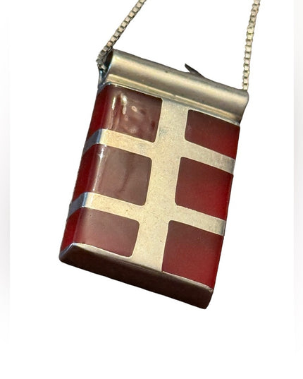 Lovely substancial red jasper inlay sterling silver 925 pendant necklace Mexico