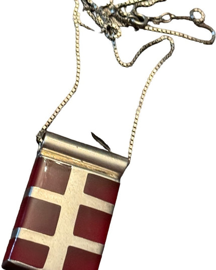 Lovely substancial red jasper inlay sterling silver 925 pendant necklace Mexico