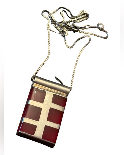 Lovely substancial red jasper inlay sterling silver 925 pendant necklace Mexico