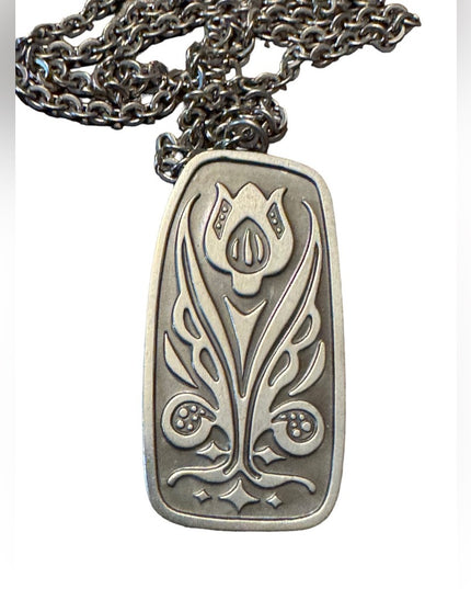 Mid Century Danish Jorgen Jensen , Pewter Tulip Pendant 1960s Modernist Necklace