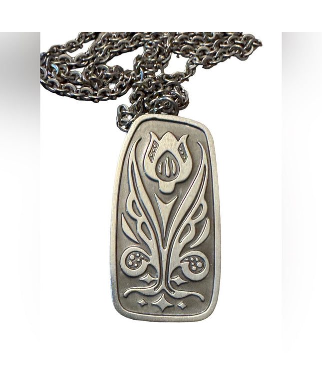 Mid Century Danish Jorgen Jensen , Pewter Tulip Pendant 1960s Modernist Necklace
