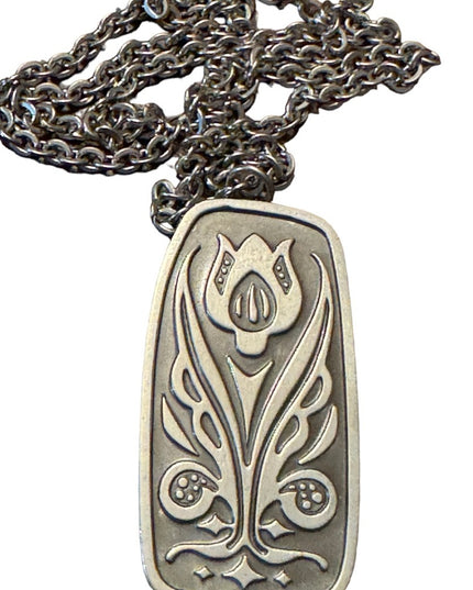 Mid Century Danish Jorgen Jensen , Pewter Tulip Pendant 1960s Modernist Necklace