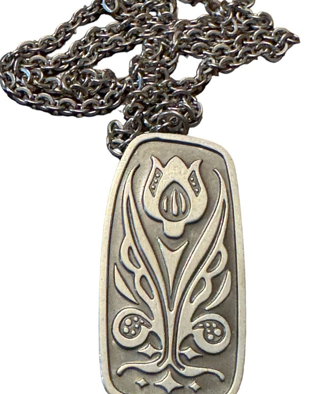 Mid Century Danish Jorgen Jensen , Pewter Tulip Pendant 1960s Modernist Necklace