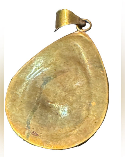 Vintage Tibetan stone mosaic large tear drop necklace pendant brass