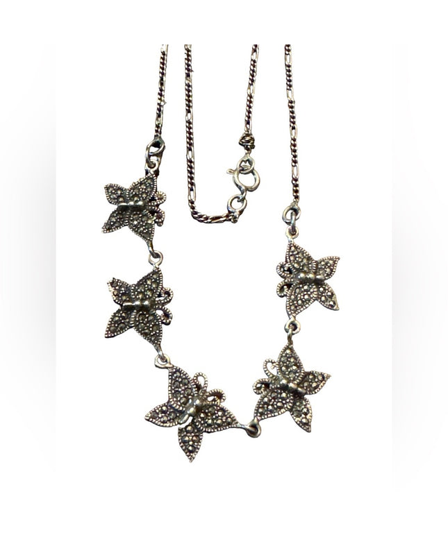 Vintage sterling silver 925 lovely marcasite link butterfly necklace