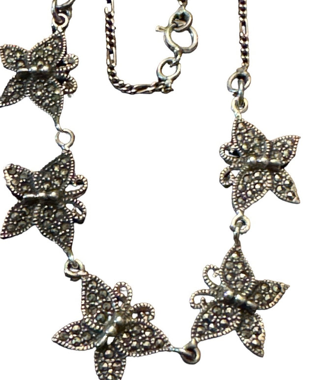 Vintage sterling silver 925 lovely marcasite link butterfly necklace