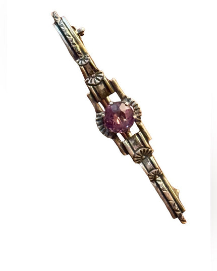 Antique ornate small sterling ailver 925 amethyst bar brooch
